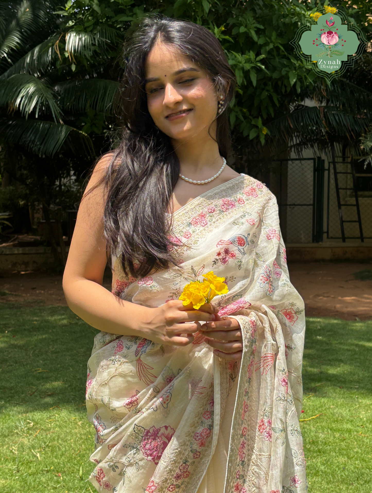 Summer Barefoot Off White Kota Tussar Silk Saree With Embroidery