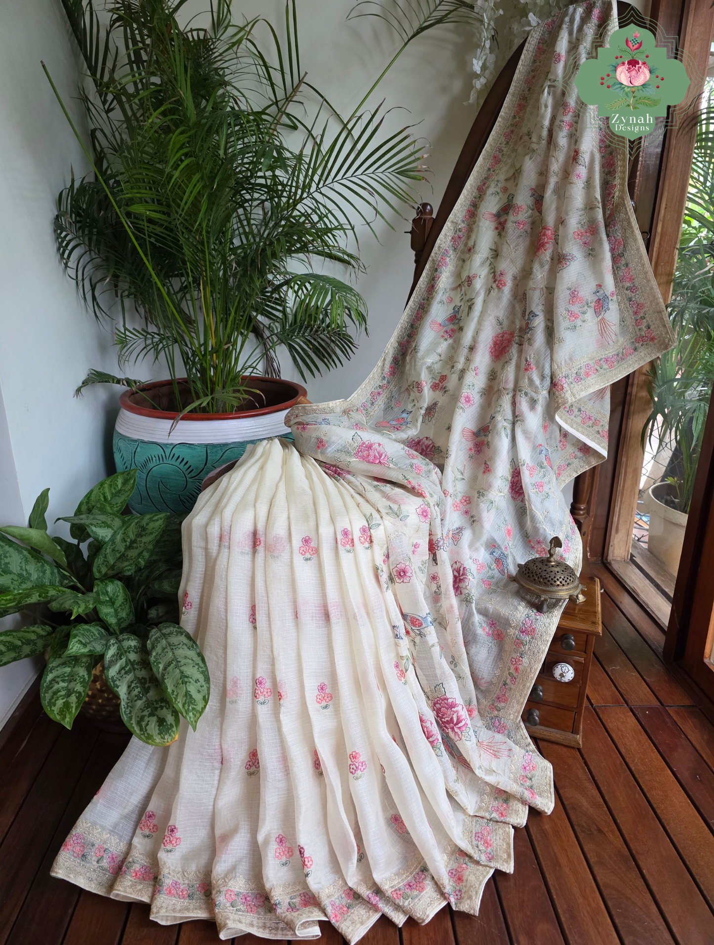 Summer Barefoot Off White Kota Tussar Silk Saree With Embroidery