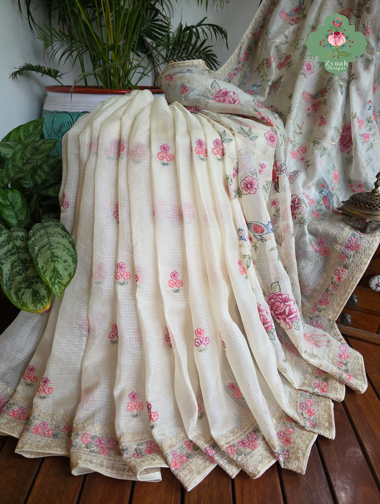 Summer Barefoot Off White Kota Tussar Silk Saree With Embroidery