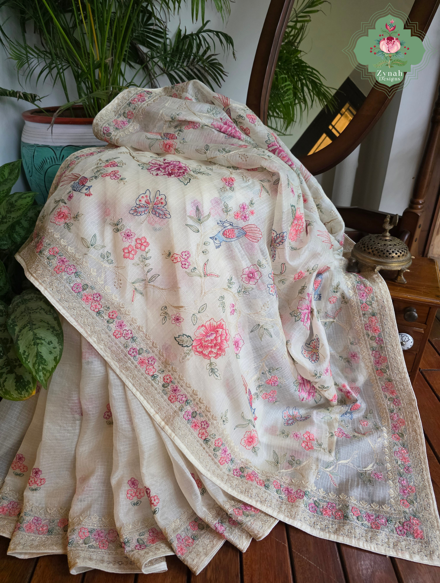 Summer Barefoot Off White Kota Tussar Silk Saree With Embroidery