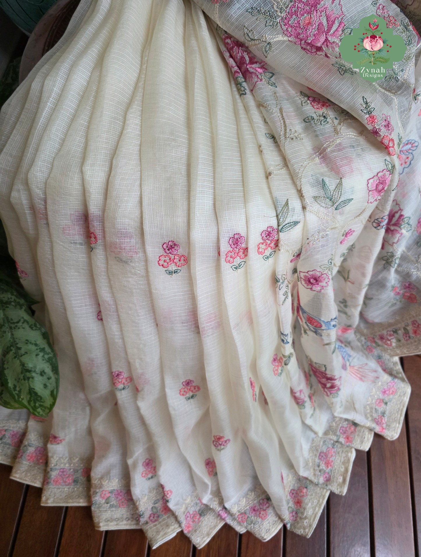 Summer Barefoot Off White Kota Tussar Silk Saree With Embroidery