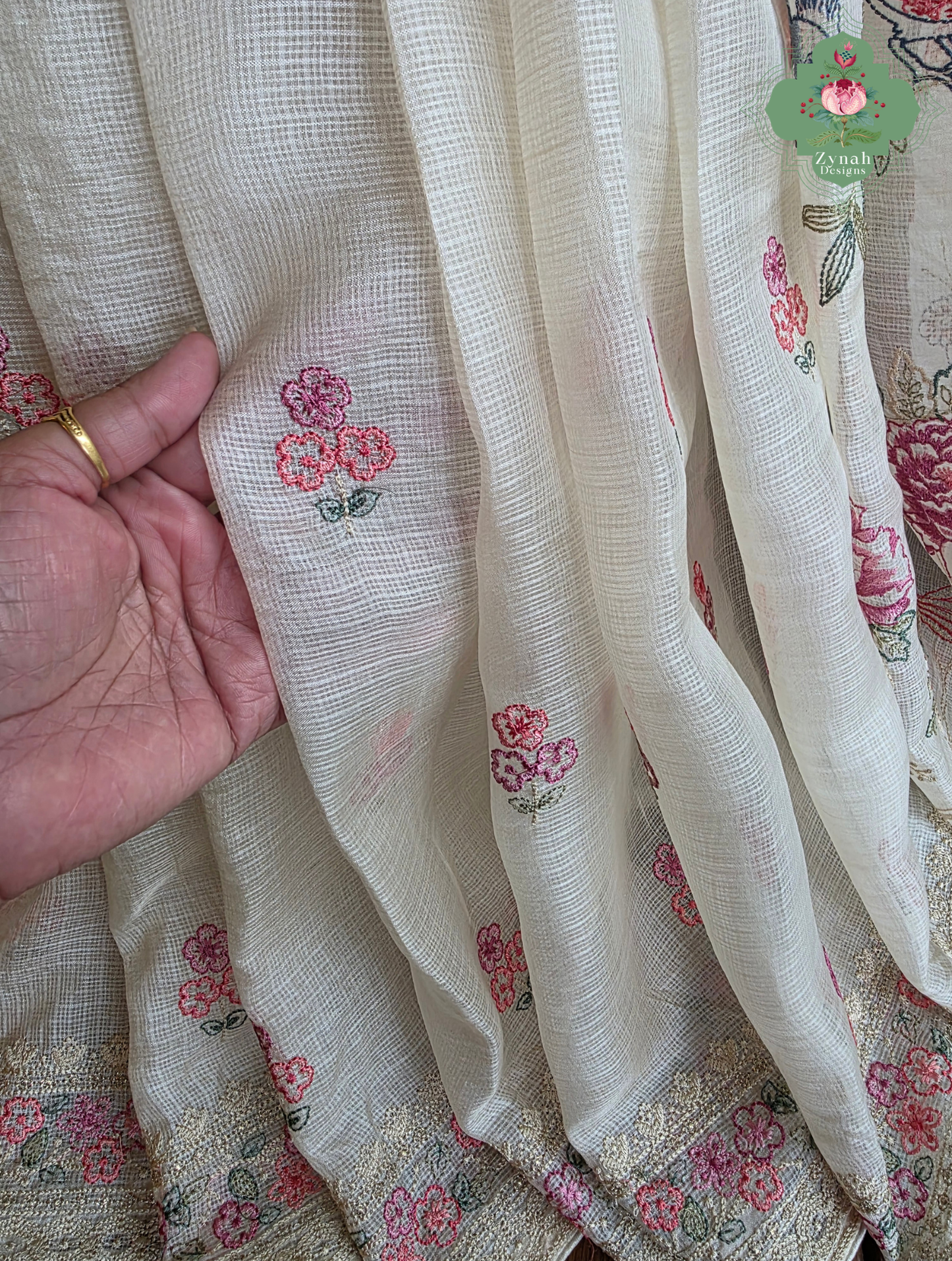 Summer Barefoot Off White Kota Tussar Silk Saree With Embroidery