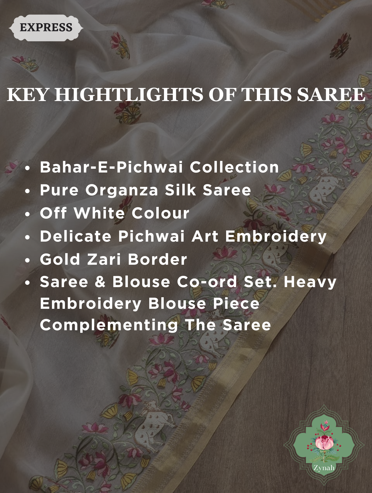 Off White Pure Organza Silk Saree With Pichwai Embroidery & Multicolor Tassels On Pallu2