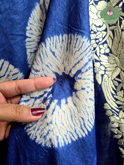 Parinaaz | Blue Pure Tussar Silk Parsi Gara Saree With Hand Embroidery & All Over Shibori
