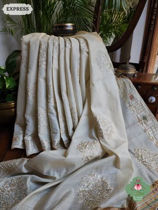 Zynah Pastel Green Kota Tissue Saree With Pita Work & Delicate Hand Embellishments; Custom Stitched/Ready-made Blouse, Fall, Petticoat; SKU: 1403202503