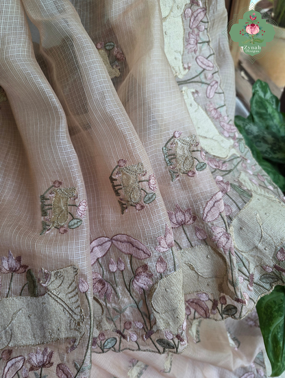 Vrinda Dusty Peach Kota Silk Saree With Pichwai Embroidery