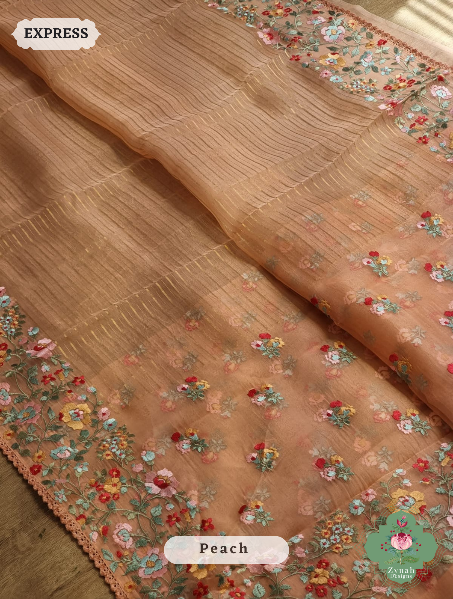 Peach Organza Silk Saree 1