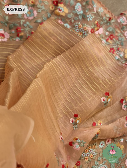 Peach Organza Silk Saree 2