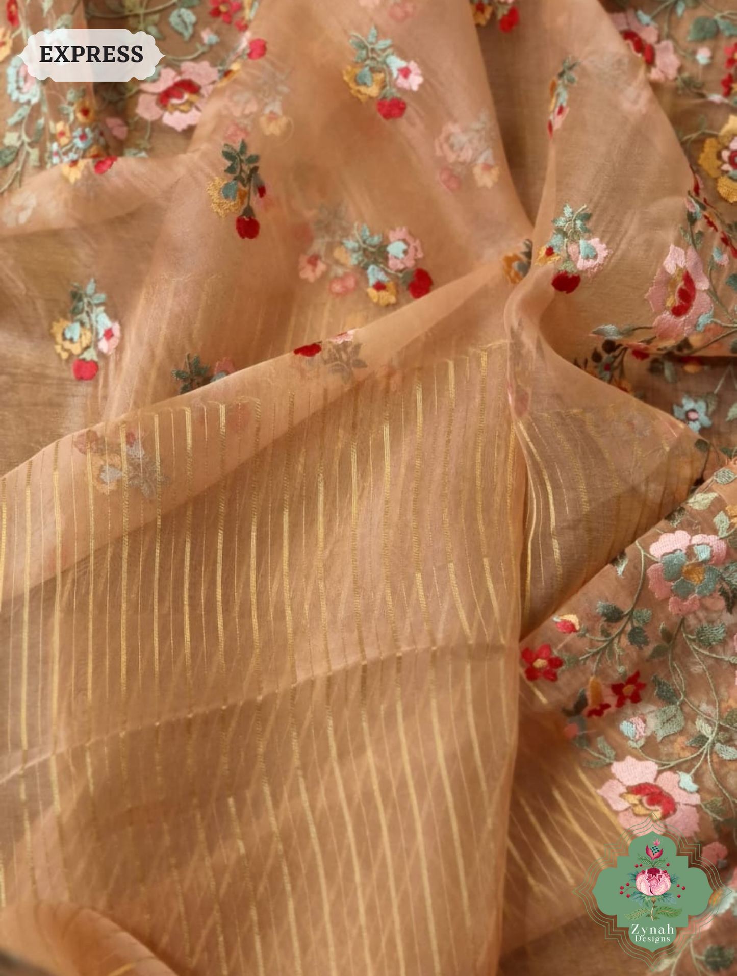 Peach Organza Silk Saree 3