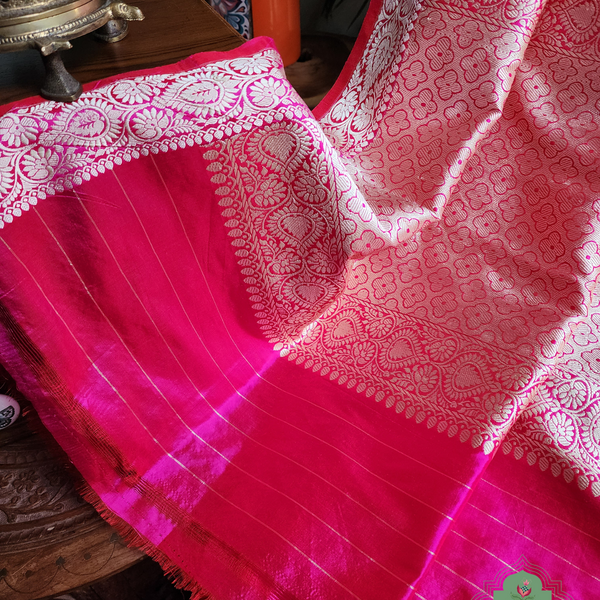 Zynah Pink Pure Banarasi Katan Silk Saree With Delicate Butis; Custom Stitched/Ready-made Blouse, Fall, Petticoat; SKU: 1507202303