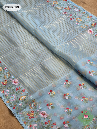 Powder Blue Organza Saree 2