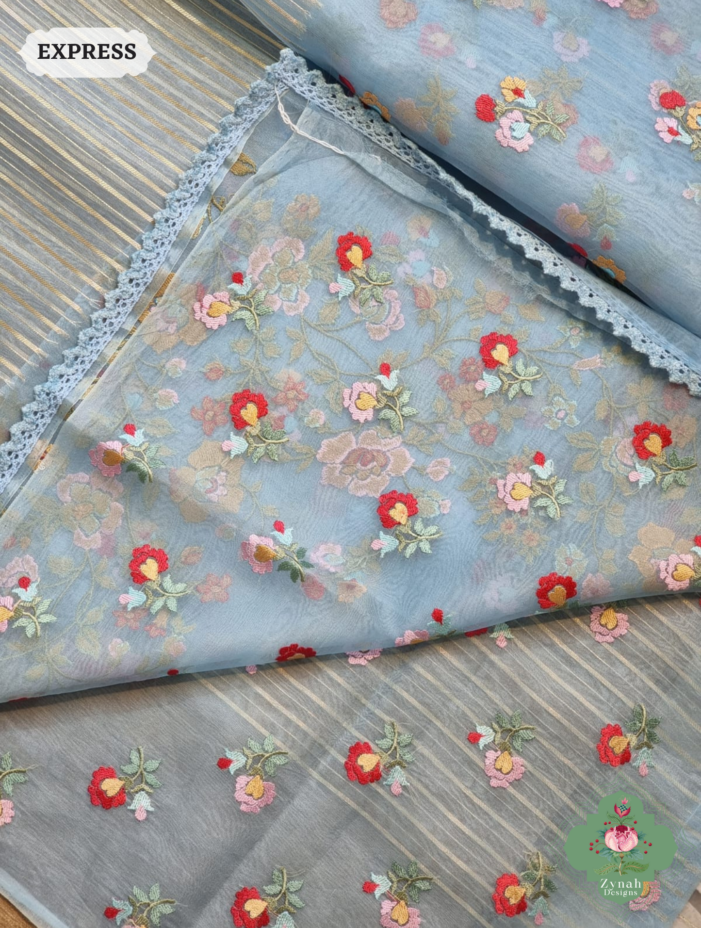 Powder Blue Organza Saree 6