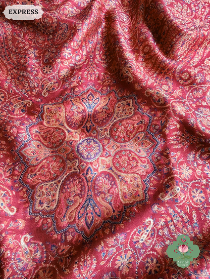 Zynah Red Kashmiri Pure Kani Silk Jamavar Saree; Custom Stitched/Ready-made Blouse, Fall, Petticoat; SKU: 0703202504