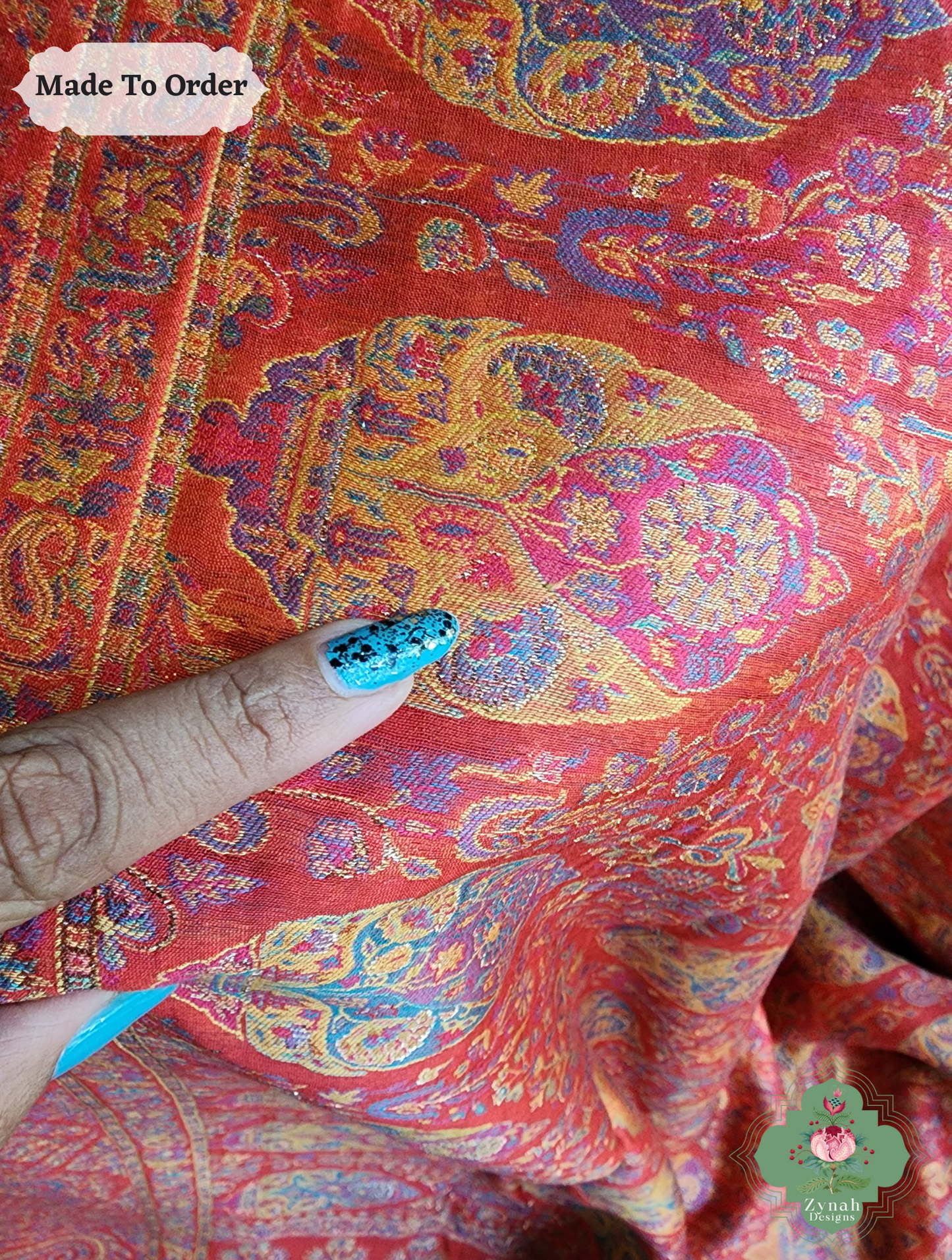 Zynah Red Kashmiri Pure Kani Silk Jamavar Saree; Custom Stitched/Ready-made Blouse, Fall, Petticoat; SKU: 0703202506