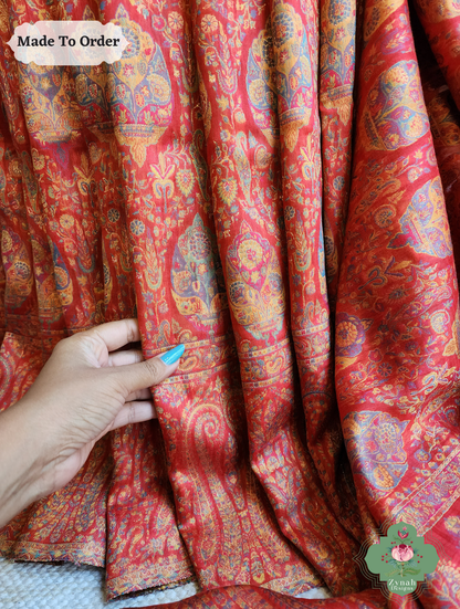 Zynah Red Kashmiri Pure Kani Silk Jamavar Saree; Custom Stitched/Ready-made Blouse, Fall, Petticoat; SKU: 0703202506