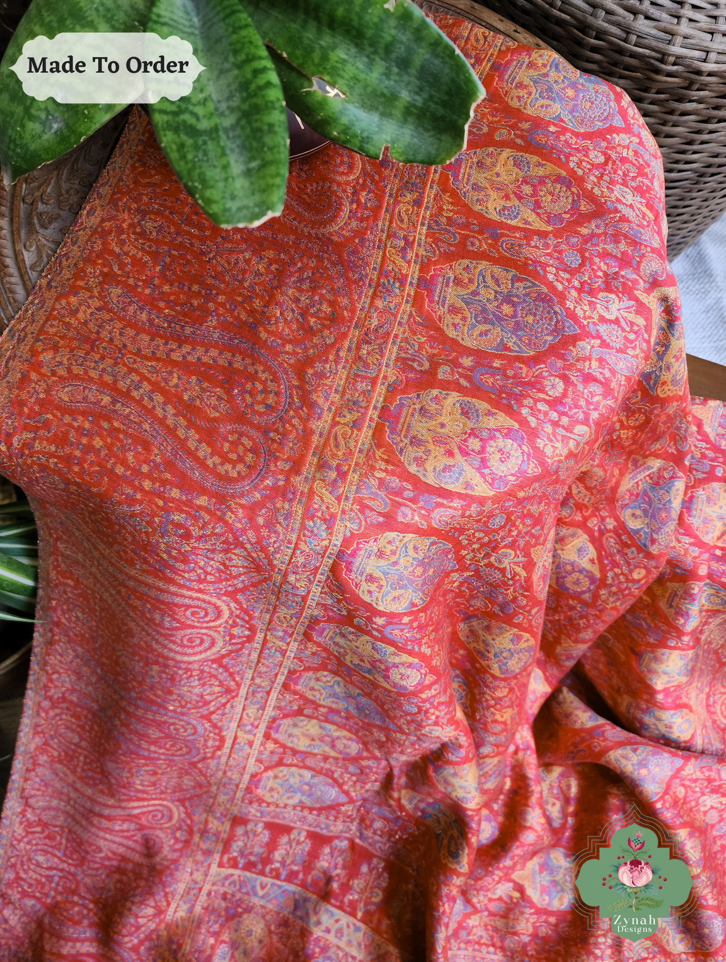 Zynah Red Kashmiri Pure Kani Silk Jamavar Saree; Custom Stitched/Ready-made Blouse, Fall, Petticoat; SKU: 0703202506