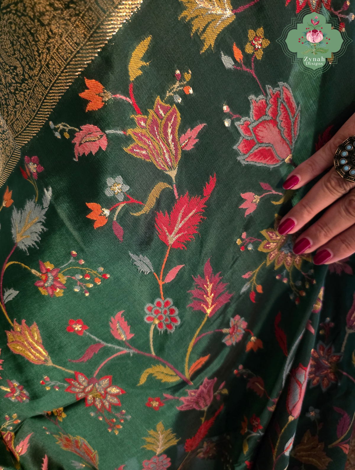 Reem | Green Kashmiri Pure Kani Silk Jamavar Weave Saree | Made To Order