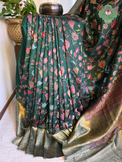 Reem | Green Kashmiri Pure Kani Silk Jamavar Weave Saree | Made To Order