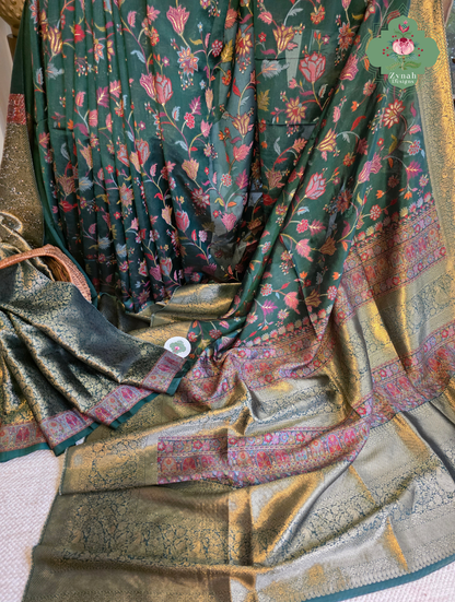 Reem | Green Kashmiri Pure Kani Silk Jamavar Weave Saree | Made To Order
