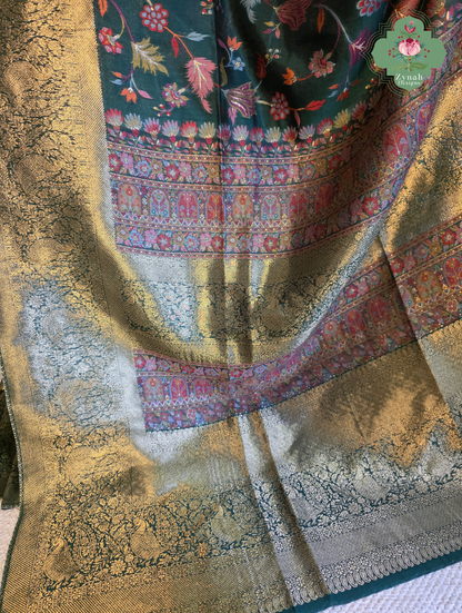 Reem | Green Kashmiri Pure Kani Silk Jamavar Weave Saree | Made To Order