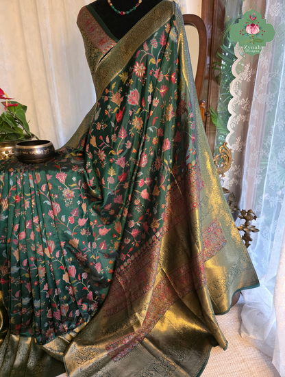 Reem | Green Kashmiri Pure Kani Silk Jamavar Weave Saree | Made To Order