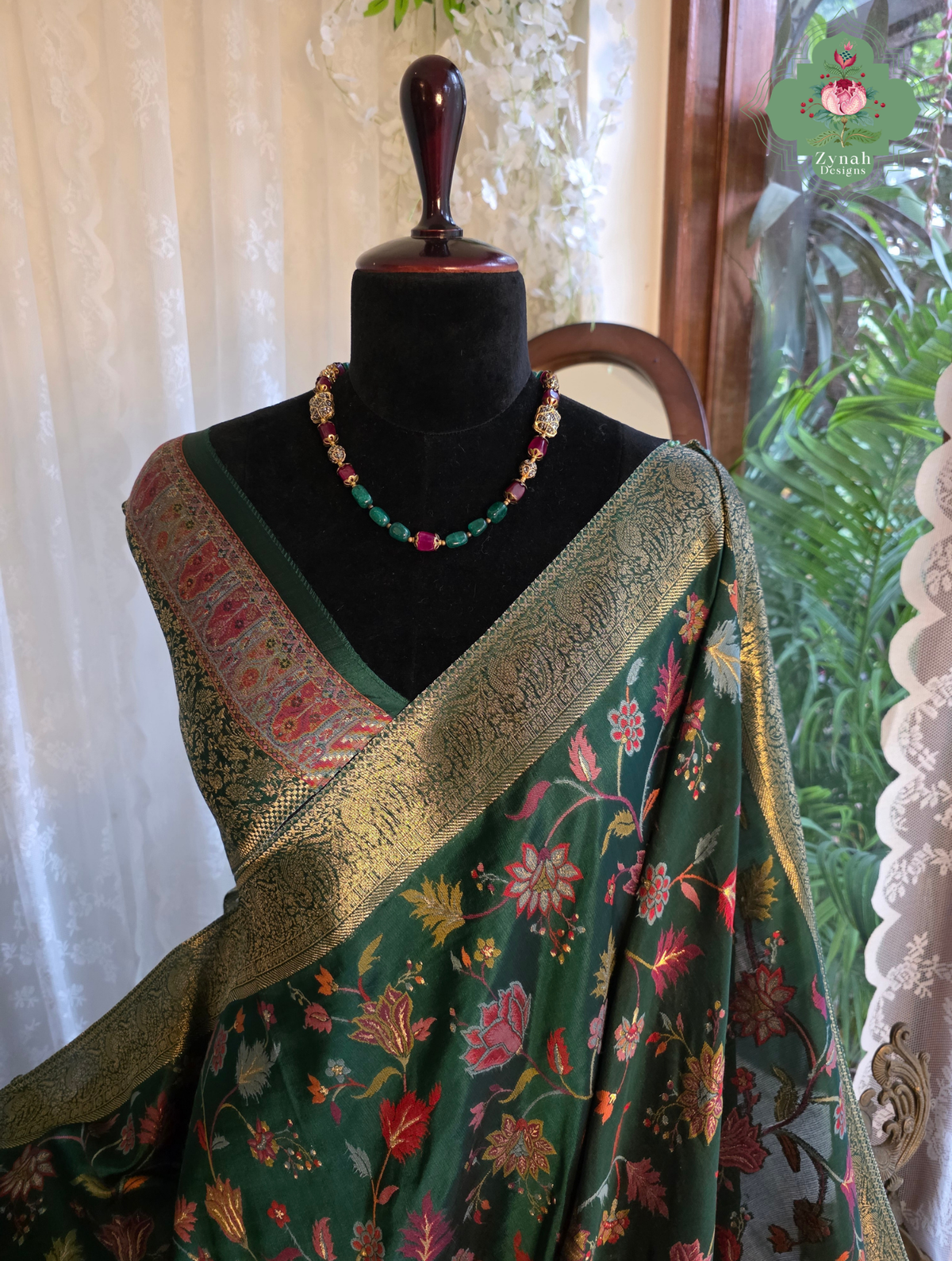 Reem | Green Kashmiri Pure Kani Silk Jamavar Weave Saree | Made To Order