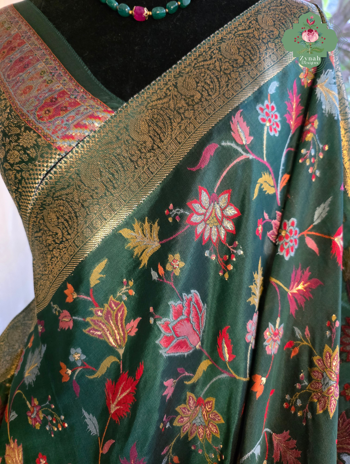 Reem | Green Kashmiri Pure Kani Silk Jamavar Weave Saree | Made To Order
