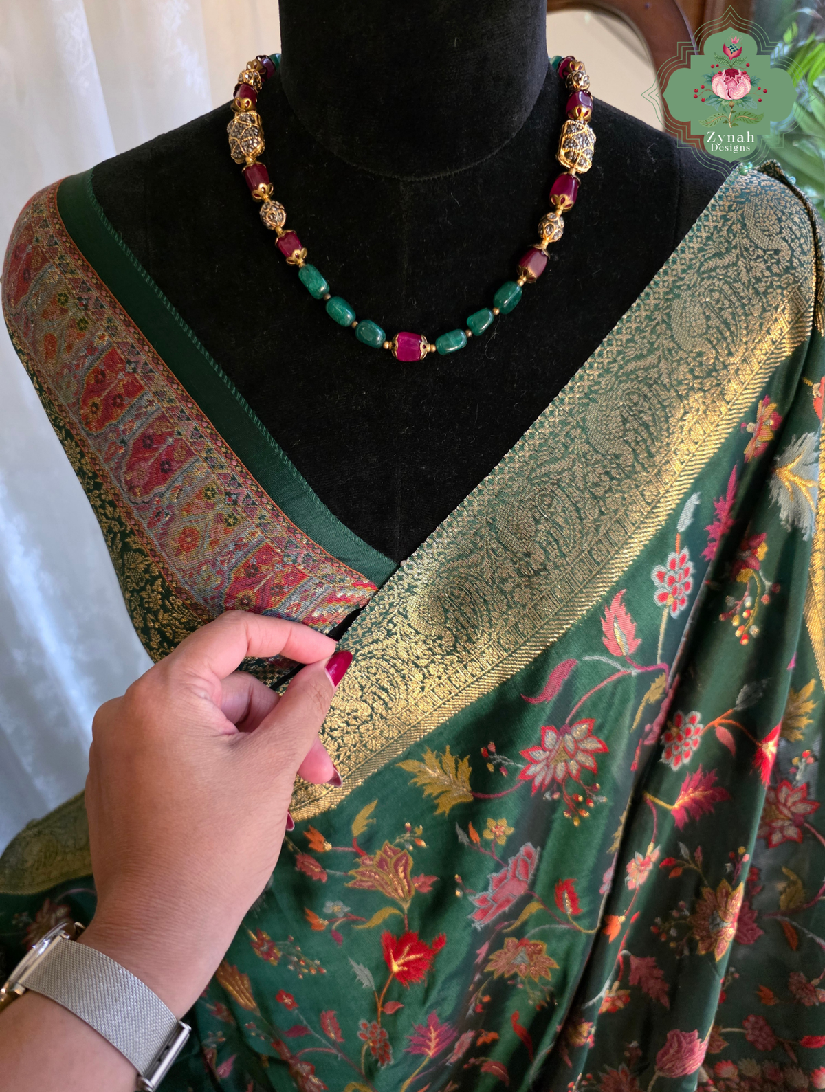 Reem | Green Kashmiri Pure Kani Silk Jamavar Weave Saree | Made To Order