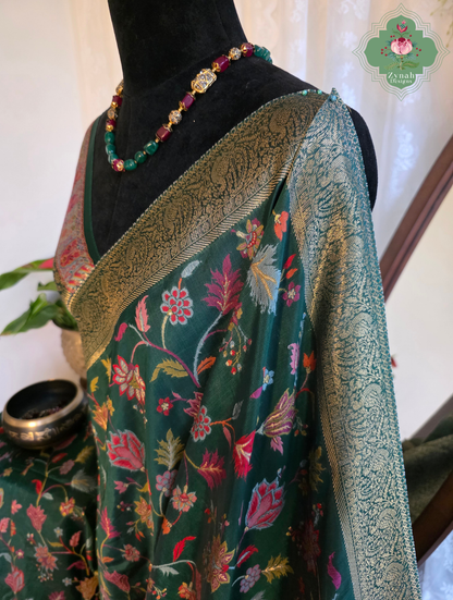 Reem | Green Kashmiri Pure Kani Silk Jamavar Weave Saree | Made To Order