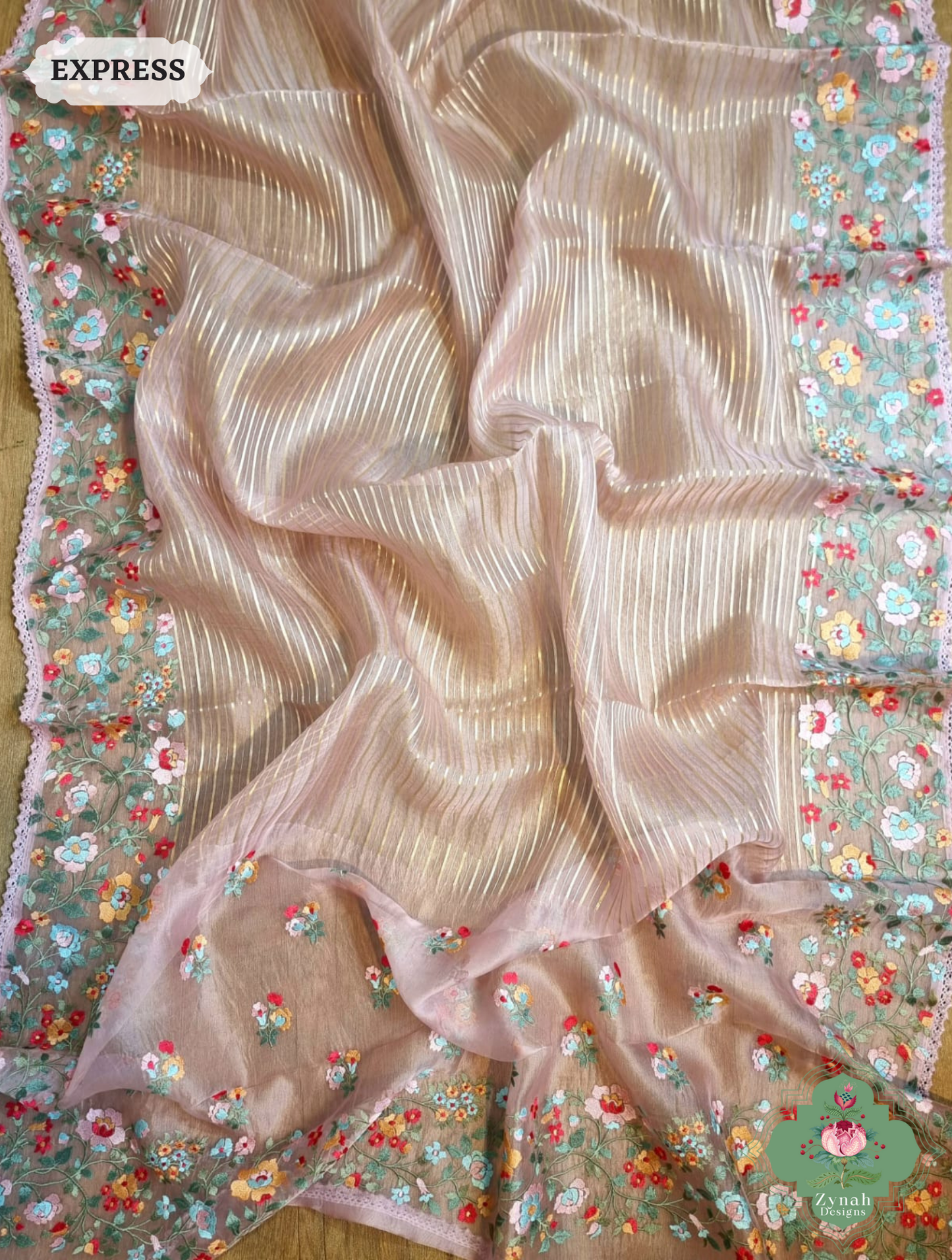 Rose Gold Organza Silk Saree 2