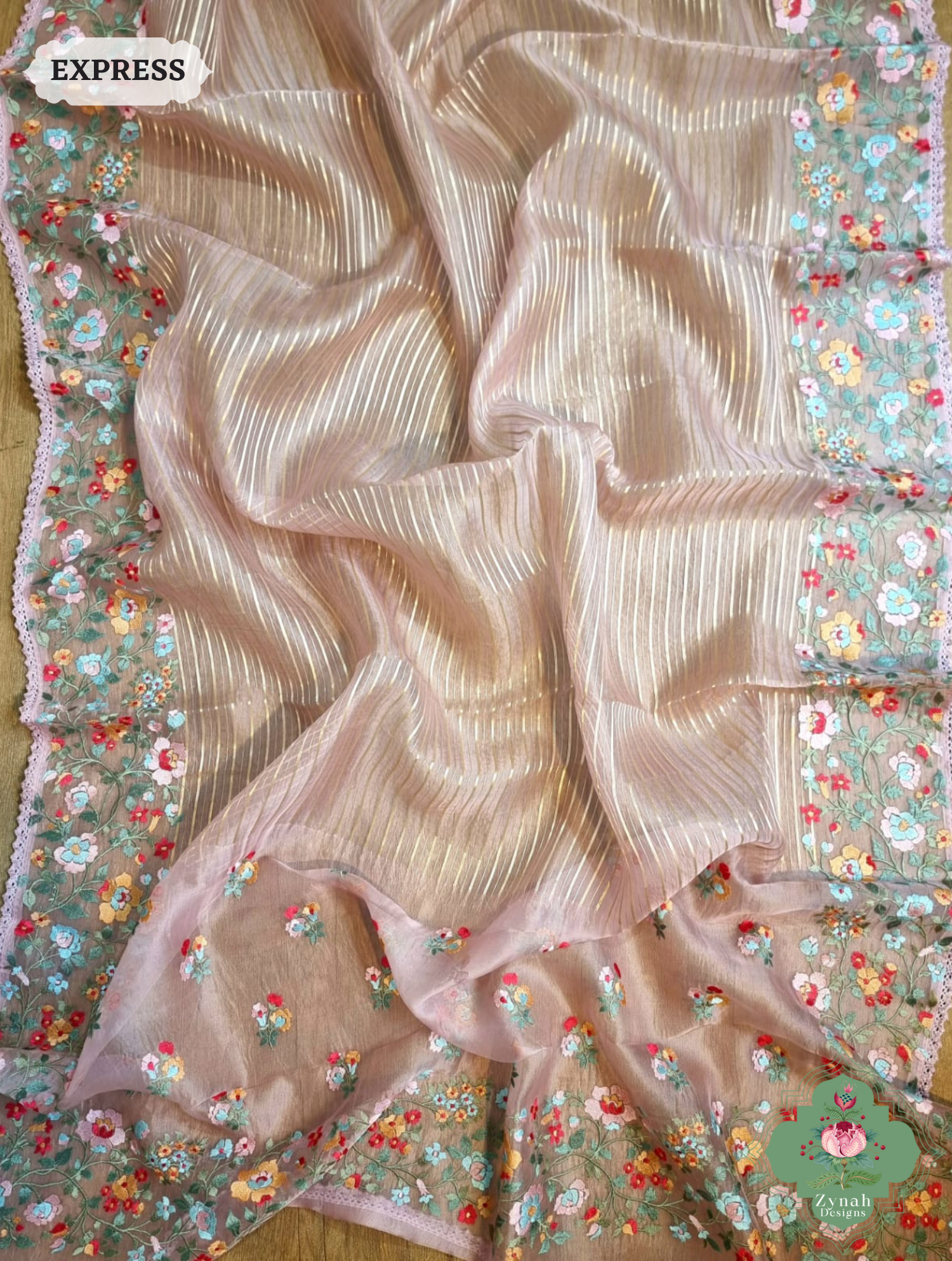 Rose Gold Organza Silk Saree 2