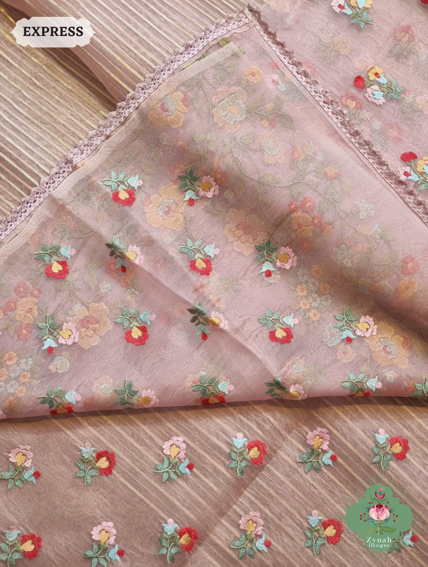 Rose Gold Organza Silk Saree 6