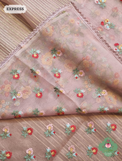 Rose Gold Organza Silk Saree 6