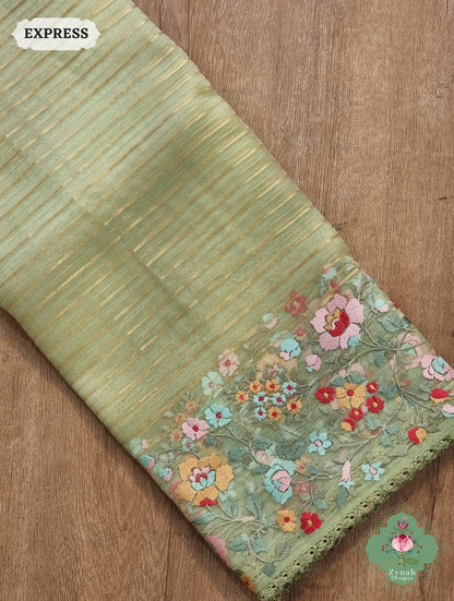 Sage Green Organza Silk Saree 10