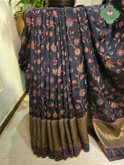 Sharika | Black & Antique Gold Kashmiri Pure Kani Silk Jamavar Weave Saree | Made To Order