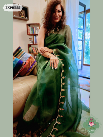 Green Organza Saree 1