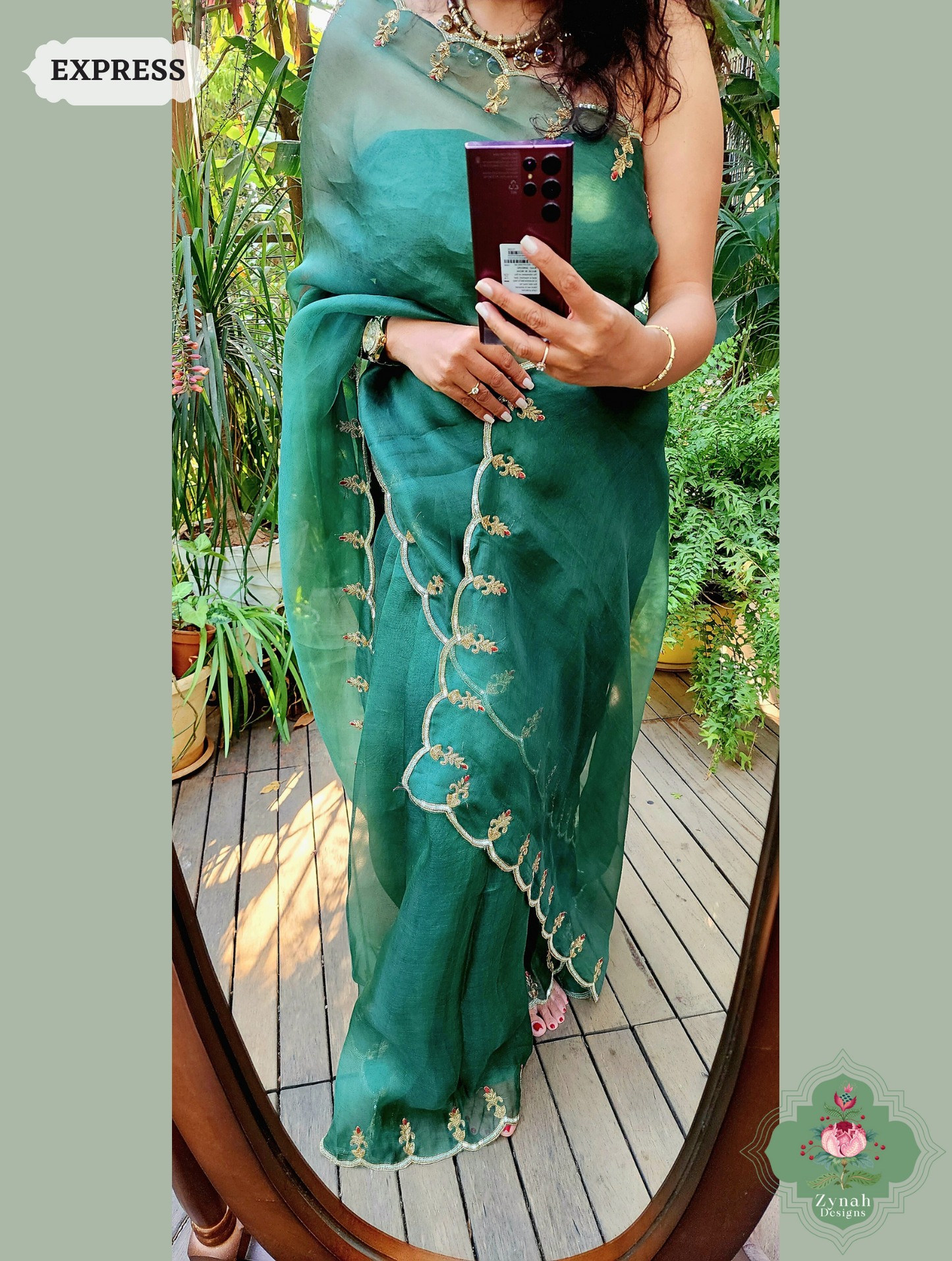 Green Organza Saree 3