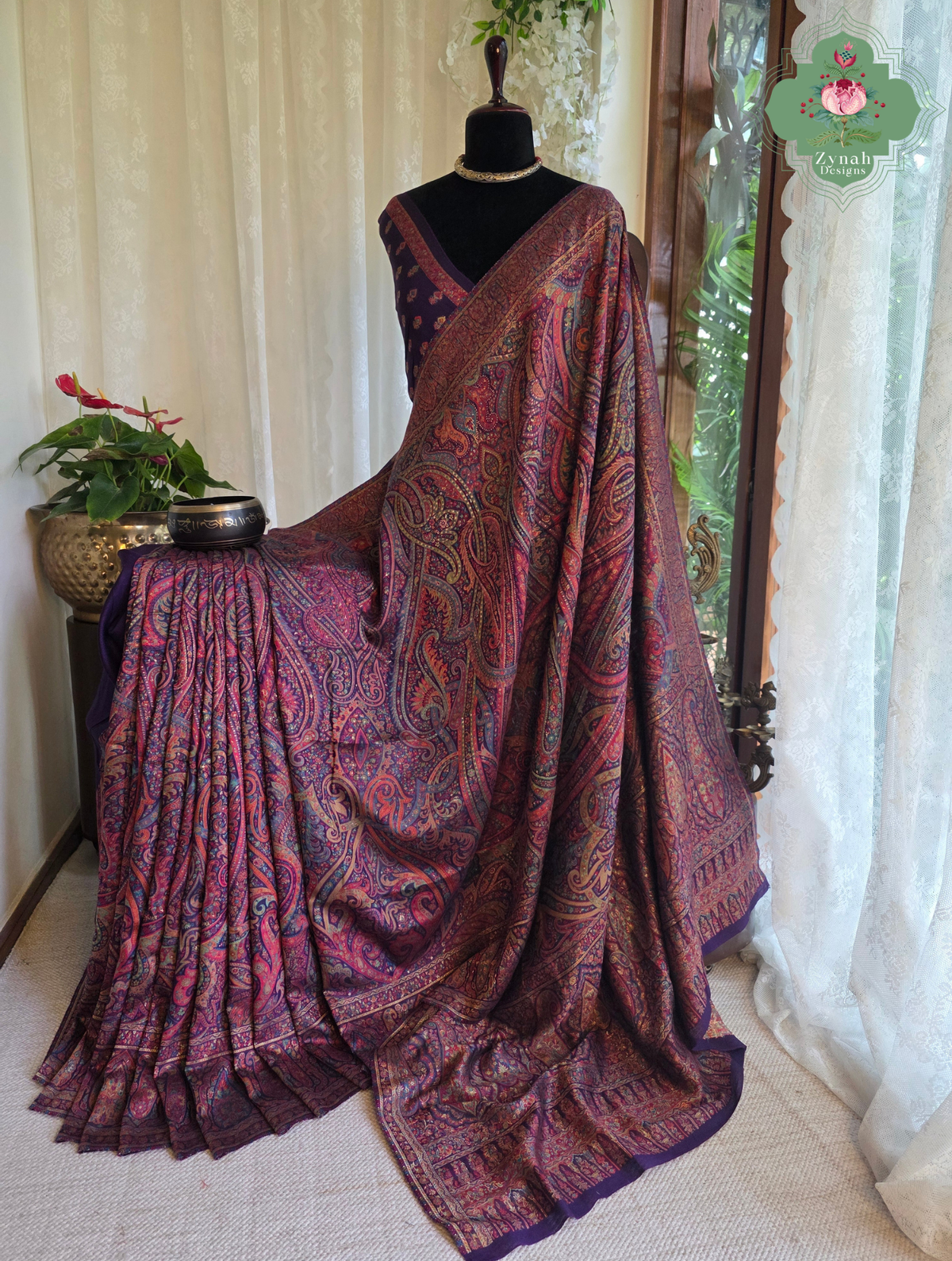 Zarafshan | Royal Purple & Rani Pink Kashmiri Pure Kani Silk Jamavar Weave Saree | Made To Order