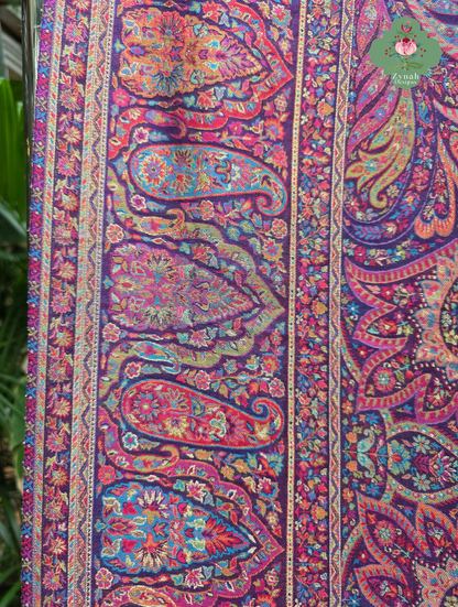Zarafshan | Royal Purple & Rani Pink Kashmiri Pure Kani Silk Jamavar Weave Saree | Made To Order