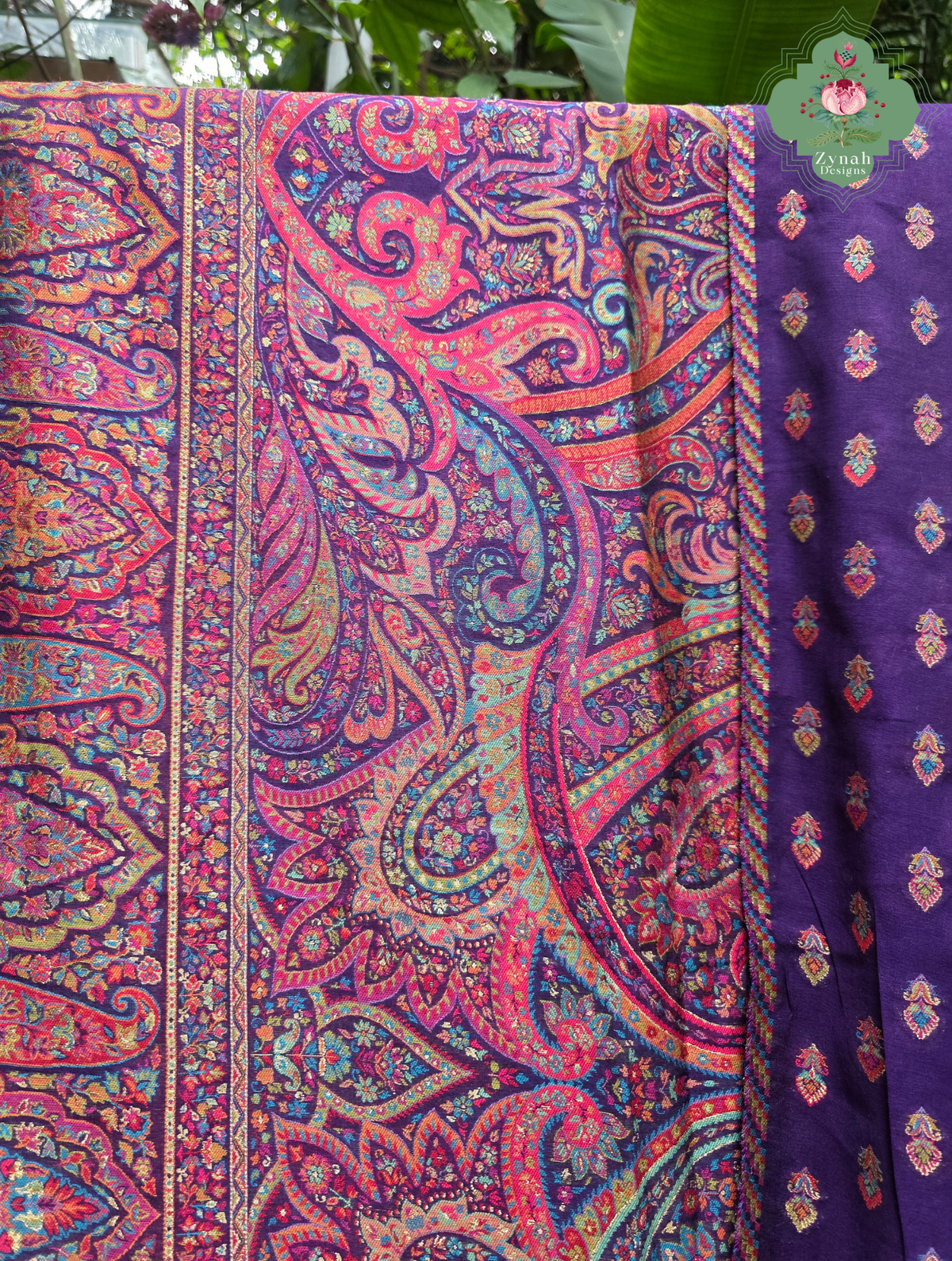 Zarafshan | Royal Purple & Rani Pink Kashmiri Pure Kani Silk Jamavar Weave Saree | Made To Order