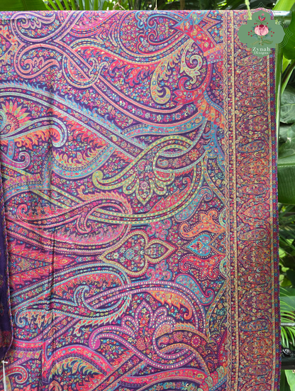 Zarafshan | Royal Purple & Rani Pink Kashmiri Pure Kani Silk Jamavar Weave Saree | Made To Order