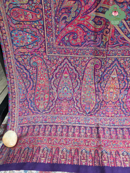 Zarafshan | Royal Purple & Rani Pink Kashmiri Pure Kani Silk Jamavar Weave Saree | Made To Order