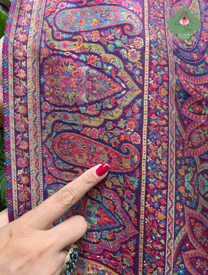 Zarafshan | Royal Purple & Rani Pink Kashmiri Pure Kani Silk Jamavar Weave Saree | Made To Order