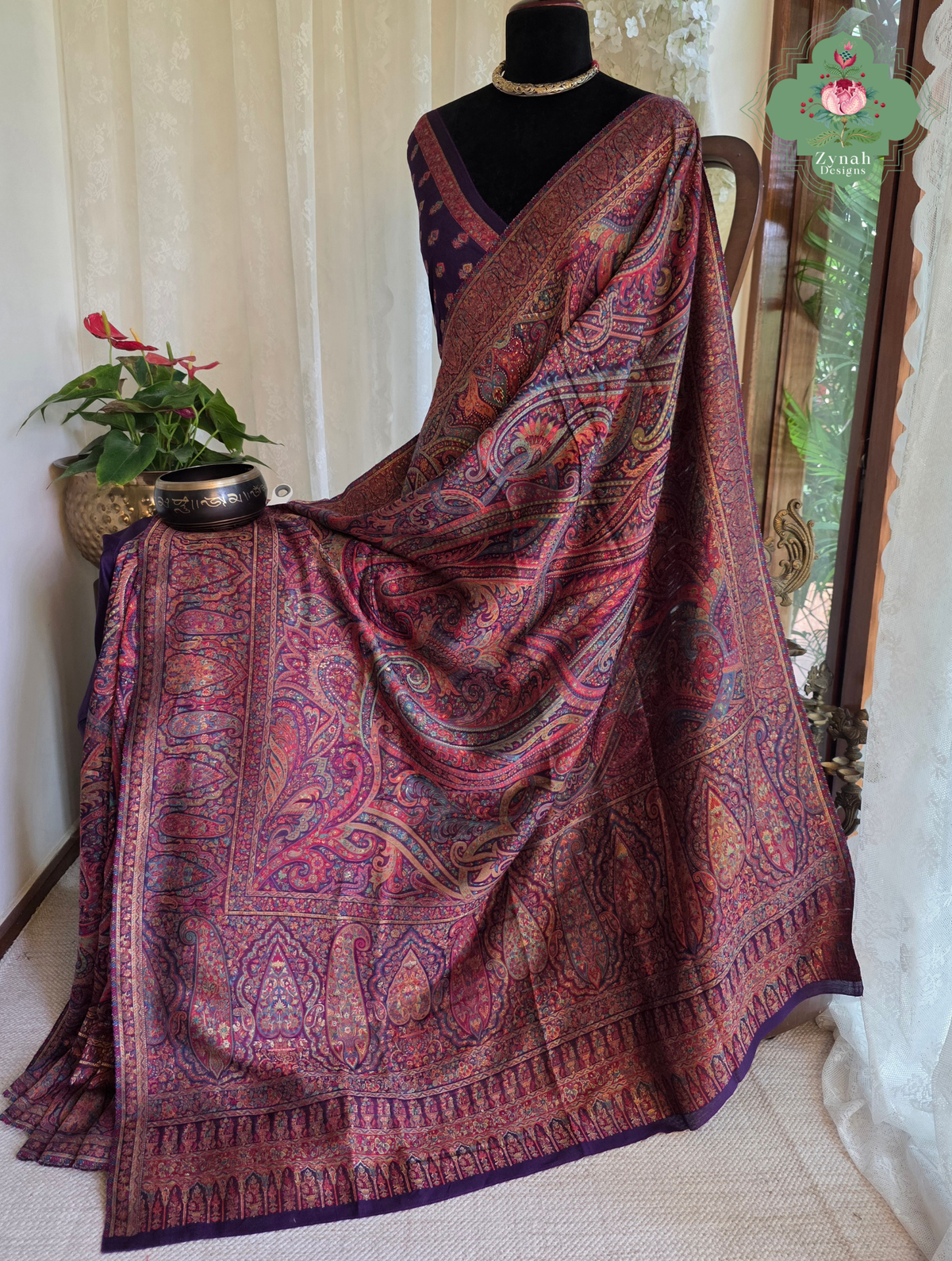 Zarafshan | Royal Purple & Rani Pink Kashmiri Pure Kani Silk Jamavar Weave Saree | Made To Order