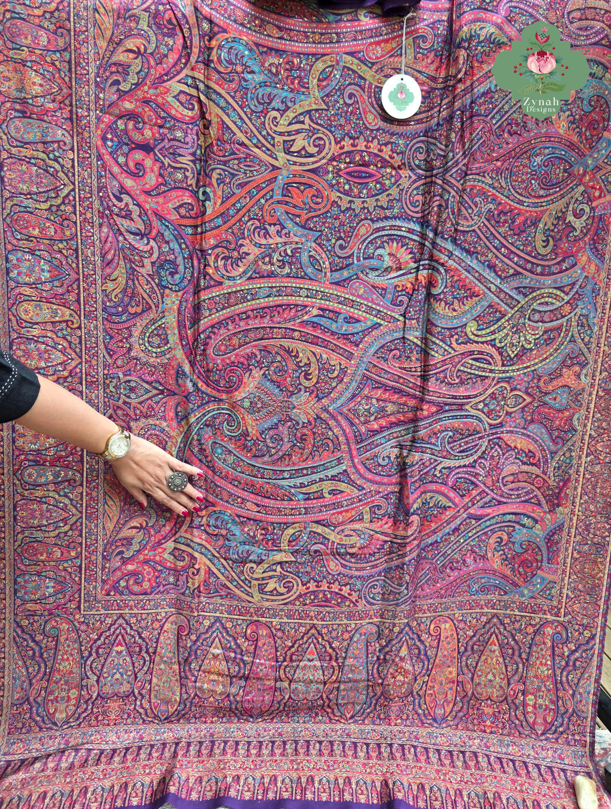 Zarafshan | Royal Purple & Rani Pink Kashmiri Pure Kani Silk Jamavar Weave Saree | Made To Order