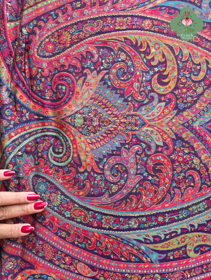 Zarafshan | Royal Purple & Rani Pink Kashmiri Pure Kani Silk Jamavar Weave Saree | Made To Order