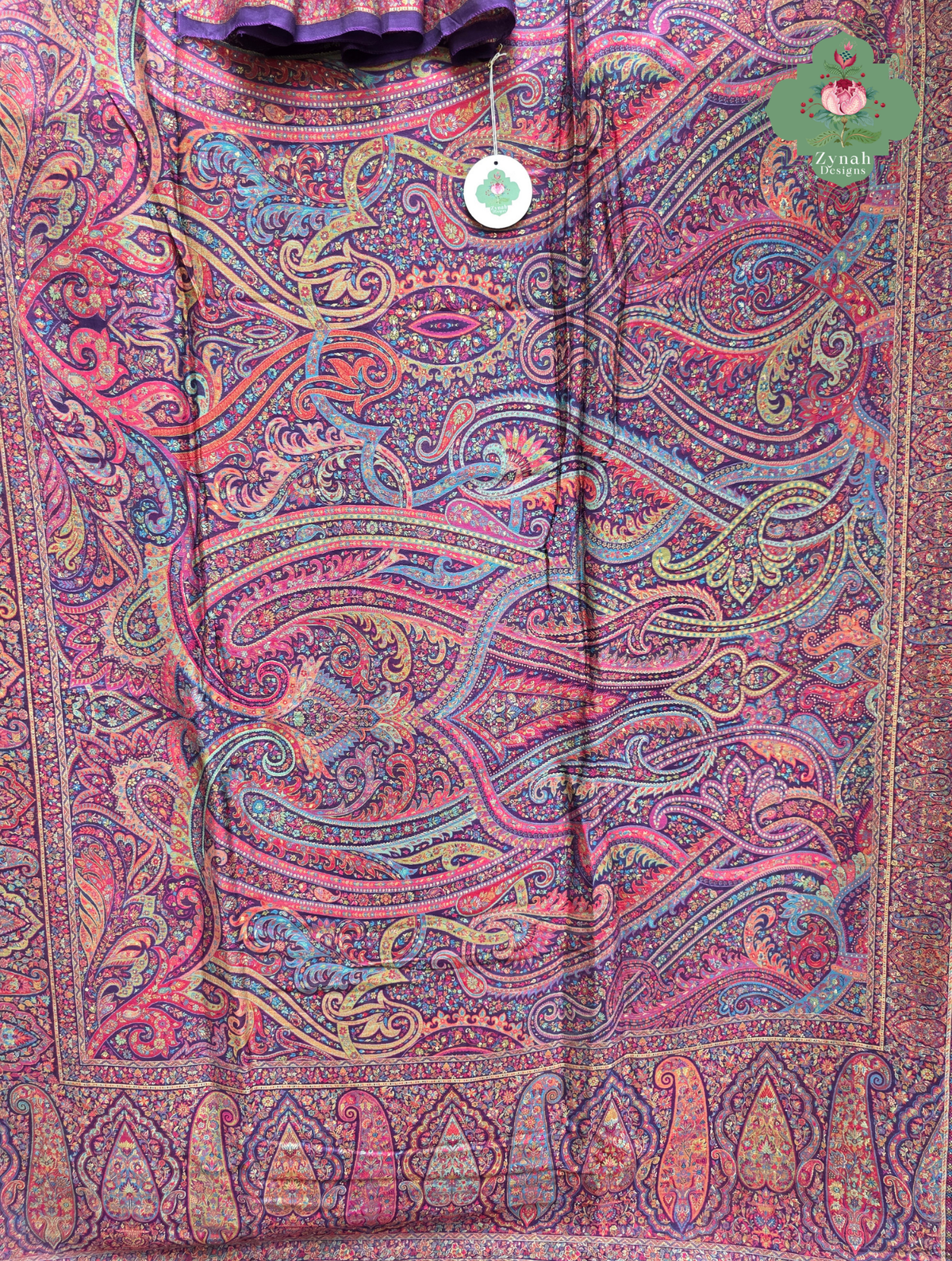 Zarafshan | Royal Purple & Rani Pink Kashmiri Pure Kani Silk Jamavar Weave Saree | Made To Order