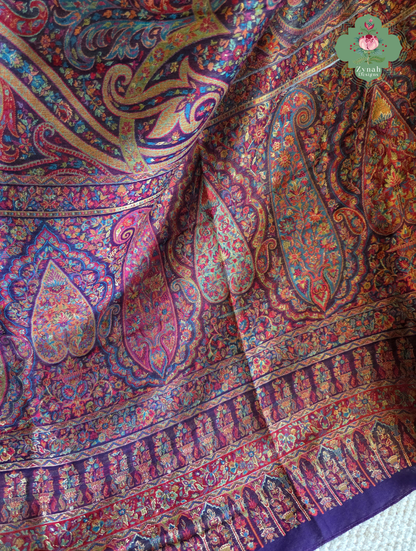 Zarafshan | Royal Purple & Rani Pink Kashmiri Pure Kani Silk Jamavar Weave Saree | Made To Order