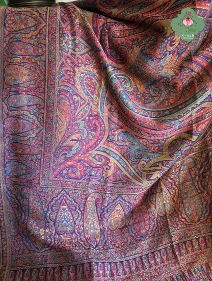 Zarafshan | Royal Purple & Rani Pink Kashmiri Pure Kani Silk Jamavar Weave Saree | Made To Order