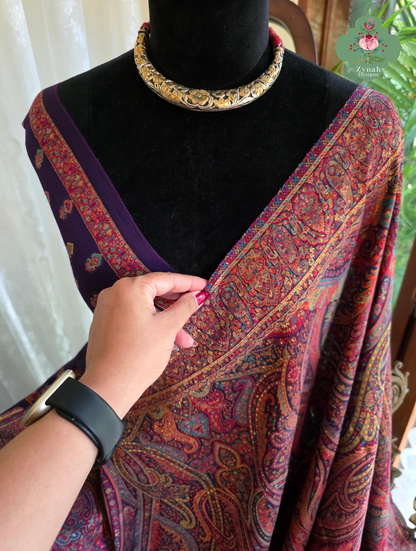 Zarafshan | Royal Purple & Rani Pink Kashmiri Pure Kani Silk Jamavar Weave Saree | Made To Order